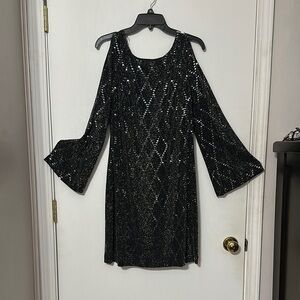 Black Sequin Cold-Shoulder Sheath Dress